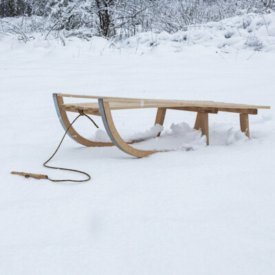 Holz Schlitten Goral 83 x 32cm Buchenholz Sitzhöhe 26 cm Holzschlitten Schnee