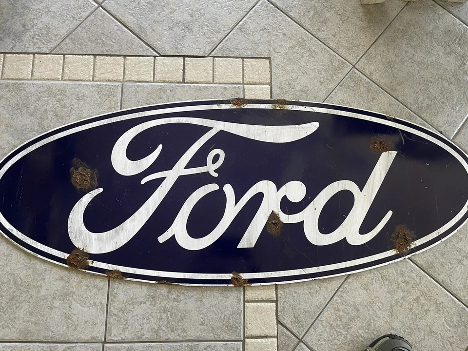 Antique style Barn find Look Ford Dealer Sales Service Blue Oval Sign - Image 2 of 2