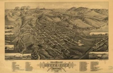 16" x 24" Map 1884 Bird's Eye View of Butte-City, Montana, County seat of Silver
