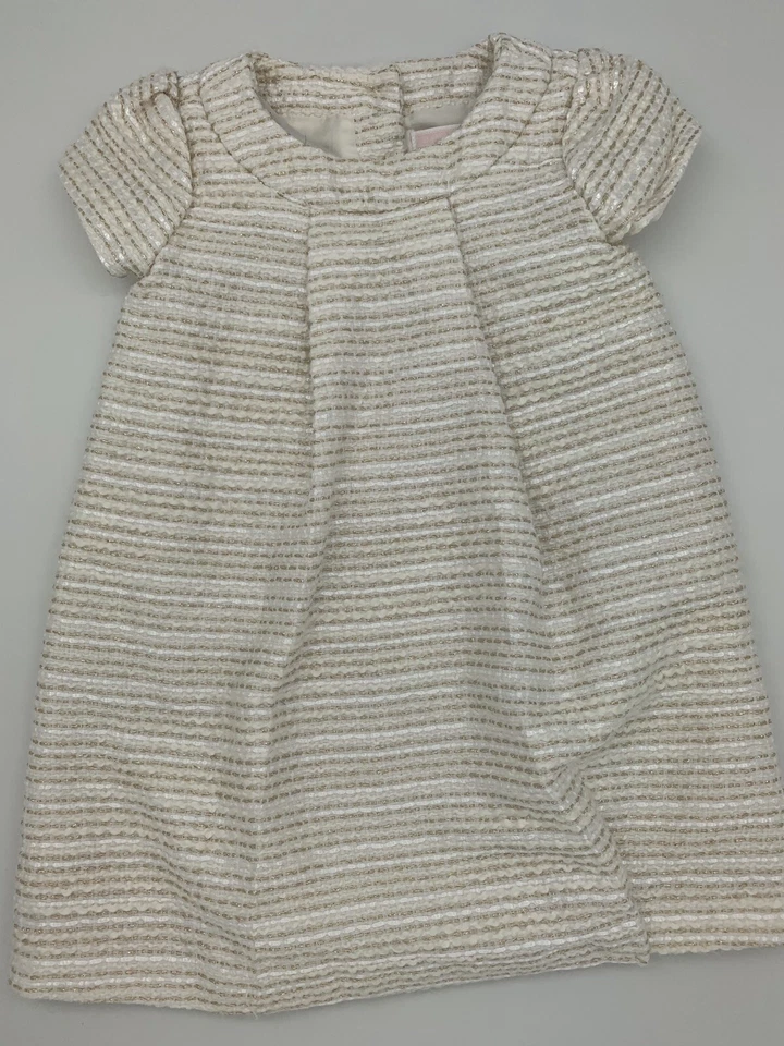 Vestido Janie And Jack Burbuja Línea A Manga Gorra Cuello Ancho Tejido Marfil Dorado 2T Foto 4 de 4