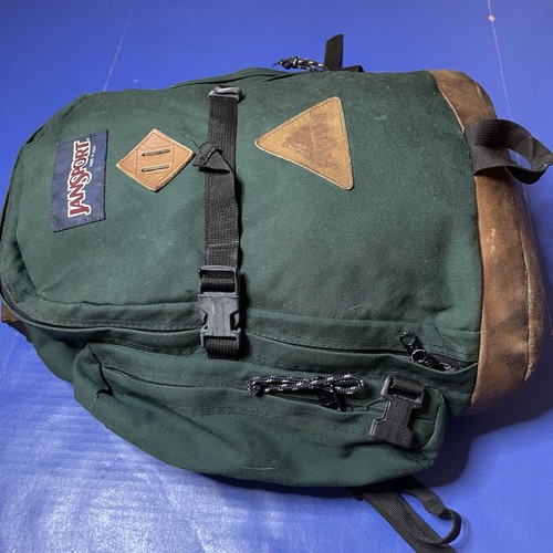 Vintage JanSport Leather Bottom Backpack Day Pack 90s USA Rugged Green READ - Picture 10 of 21