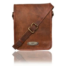 15" Men's Leather Vintage Durable Stitch Messenger Shoulder Laptop Bag Briefcase