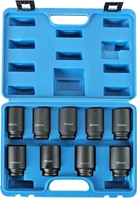 IMeshbean 9-Piece SAE Impact Socket Set - 1/2" Drive, 1" To 2" Sizes, Chromoly Steel