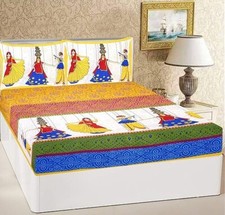 Pure Cotton Double Bed Sheet with Pillow Covers Traditional Printed Bedding Set