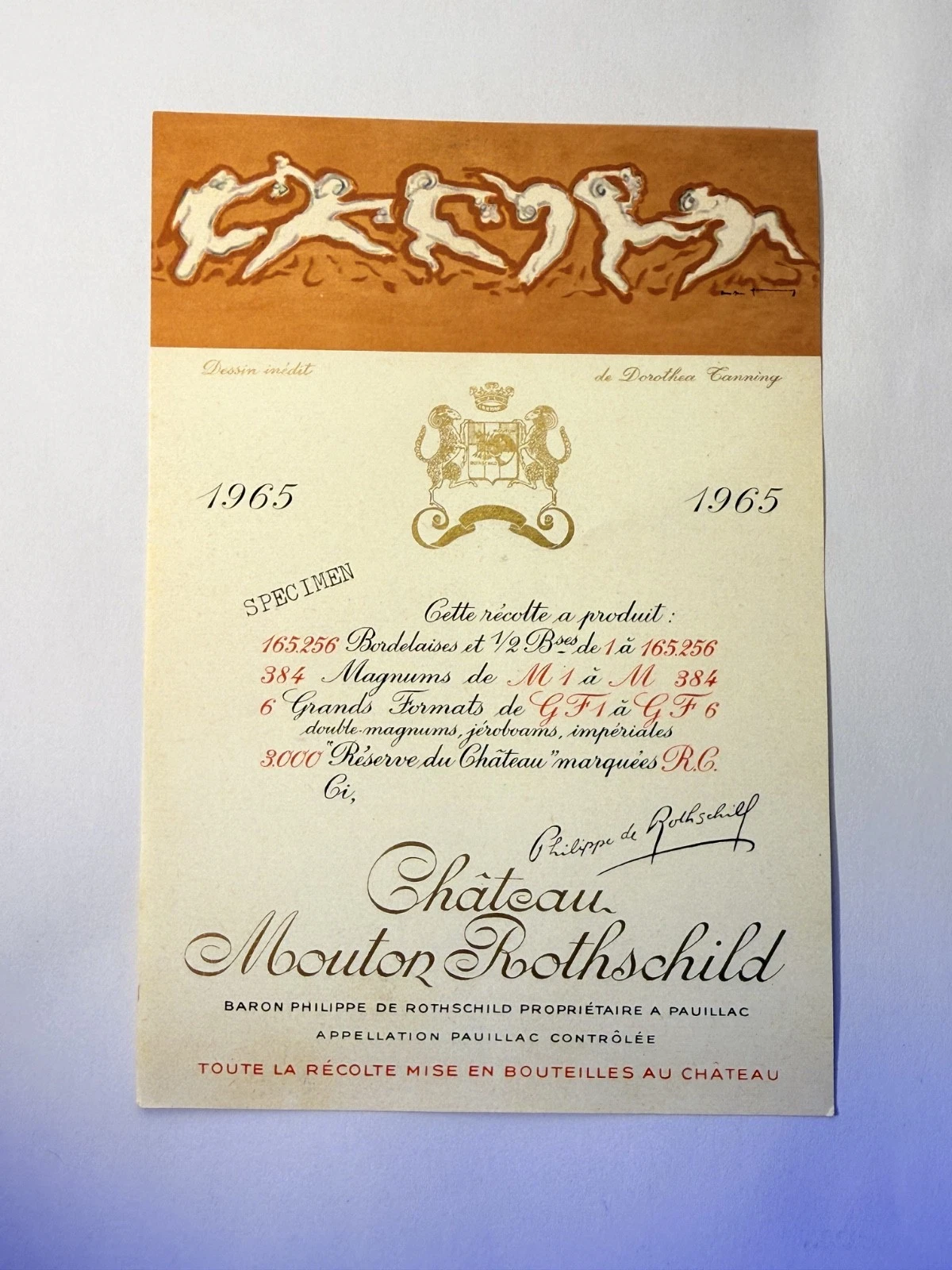 Étiquette De Vin Château Mouton Rotschild Spécimen 1965