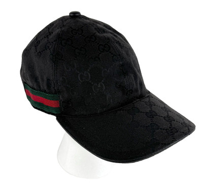 Gucci Auth Black Sz Small S 57 GG Logo Monogram Web Ball Cap Hat Runway
