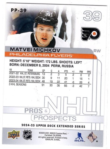 2024-25 Upper Deck Pros and Prospects PP39 Matvei Michkov - Picture 2 of 2