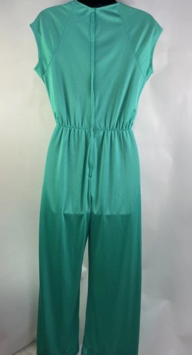 Vtg 70s JC Penney Seafoam Green Jumpsuit Loungewear Bell Bottom Nylon Size M - Picture 6 of 17