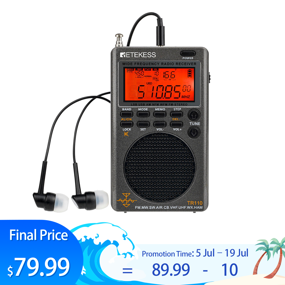 【ほぼ未使用】Retekess TR110 ラジオ Retekess TR110 Shortwave Radio, Full Band Radio, AM/FM/SW/MW/AIR