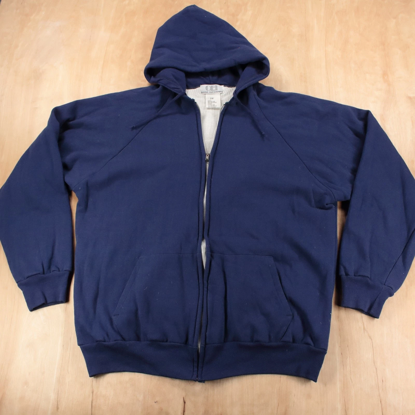 OEI thermal lined full zip hoodie sweatshirt 2X big tag vtg 80s 90s blank