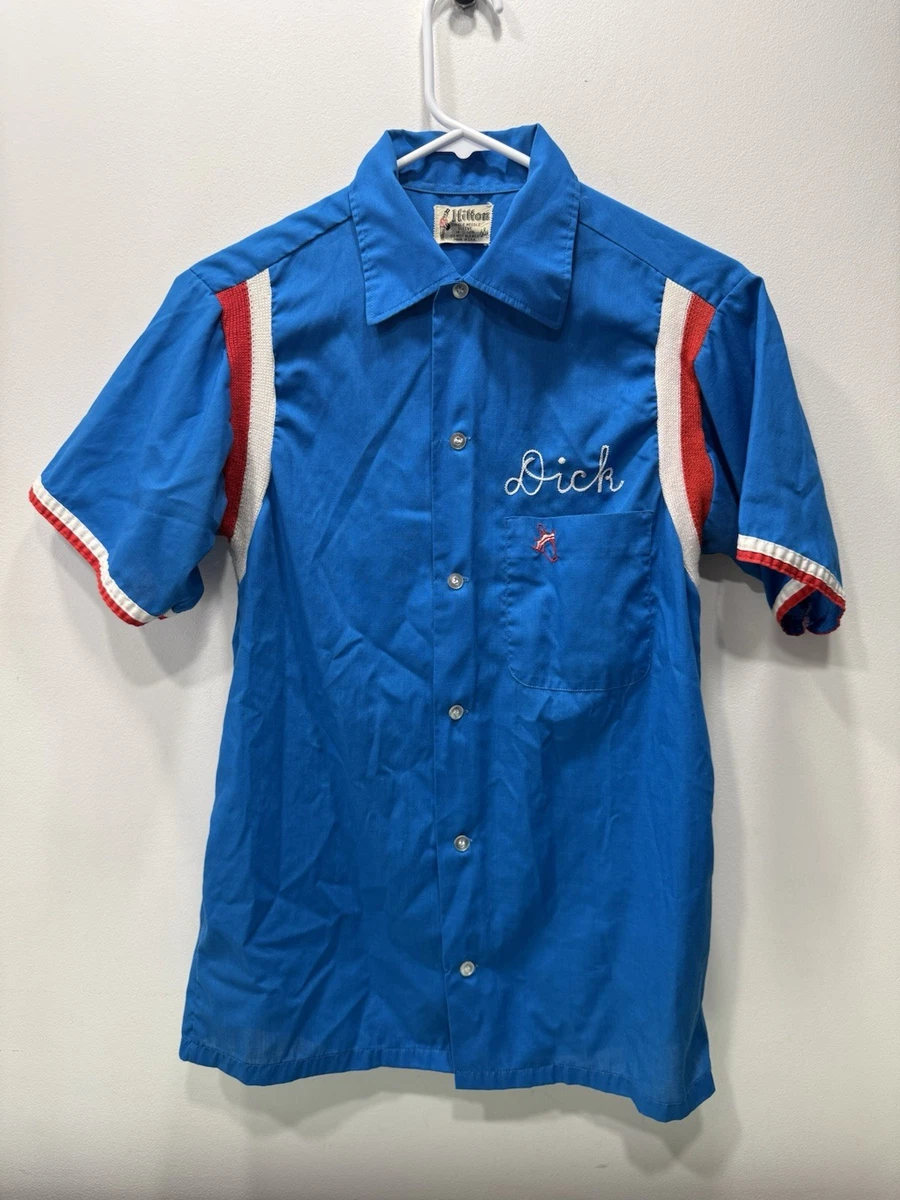 Vintage Hilton Bowling Retro Shirt Adult Size Small 60s 70s Blue
