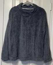 Jane and Bleecker Women’s Faux Fur Plush Pullover Gray Cowl Neck Sweater Large