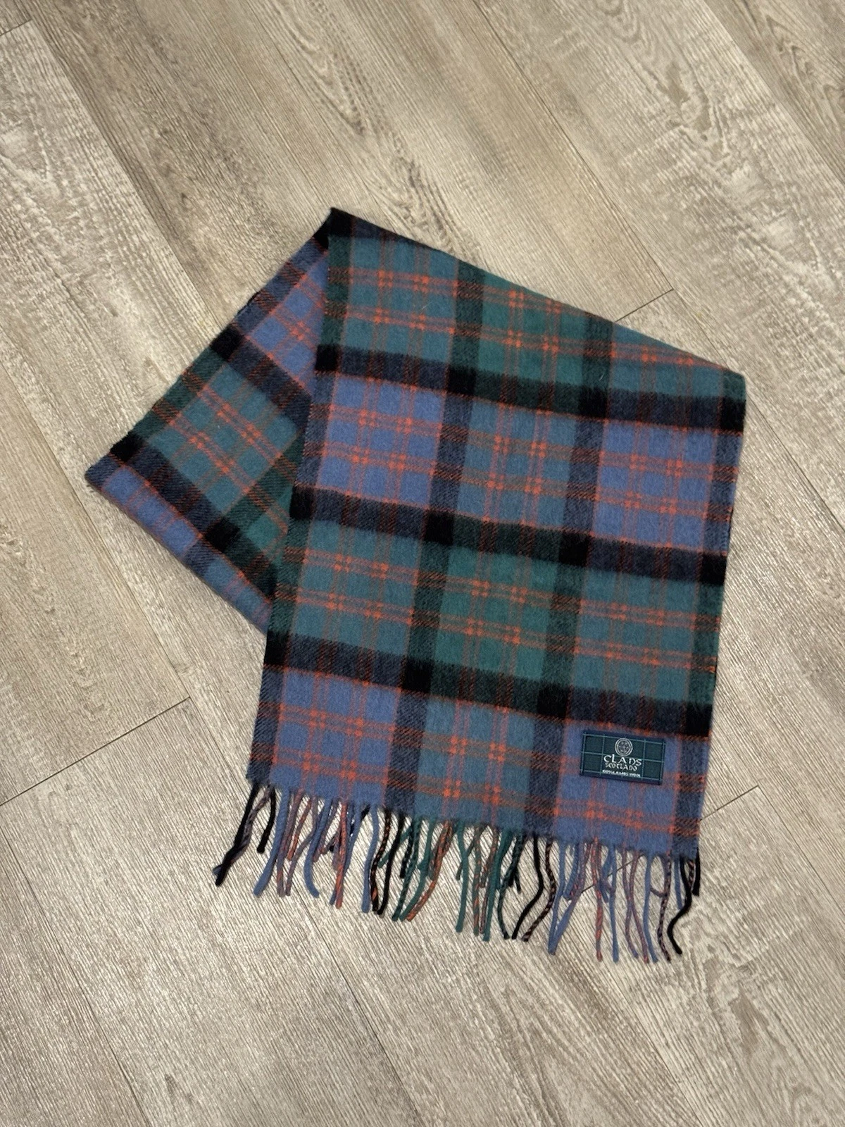 Clans Scotland VINTAGE 100% Lambswool Tartan Plaid Scarf Quiet Luxury 60"L NEW