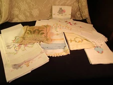 VINTAGE LOT 11 HANDWORK SHOW TOWELS + VICTORIAN PROMISE PILLOW CLEAN
