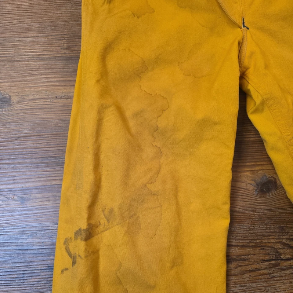 Vtg. 60s Fireman Trousers Turnout Overalls Body Guard yellow Canvas Buckle 29x28 - Image 3 of 4