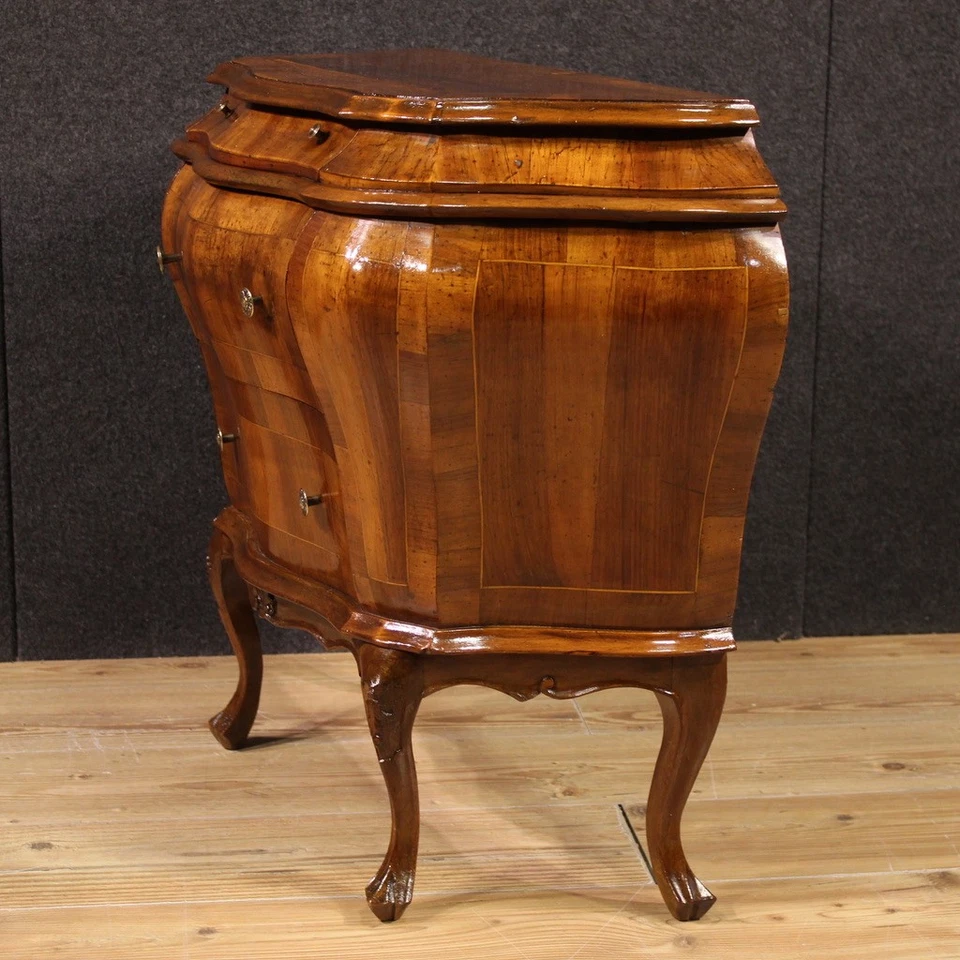 Cómoda veneciana pequeña en muebles de madera tocador con incrustaciones 3 cajones siglo XX Foto 4 de 4