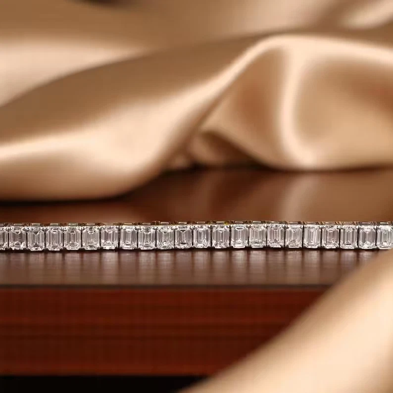 Emerald Cut 12Ct Natural Diamond Tennis Bracelet for any occasion 950 Platinum - Image 4 of 4