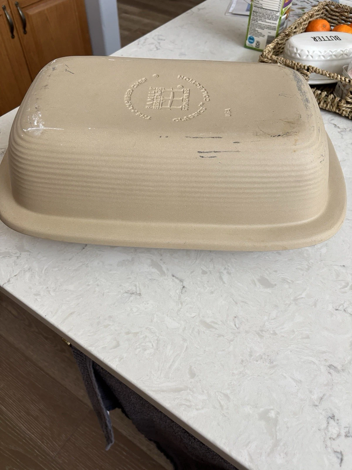Pampered Chef Stoneware Roaster Baker + Large Lid Family Heritage 2 pc