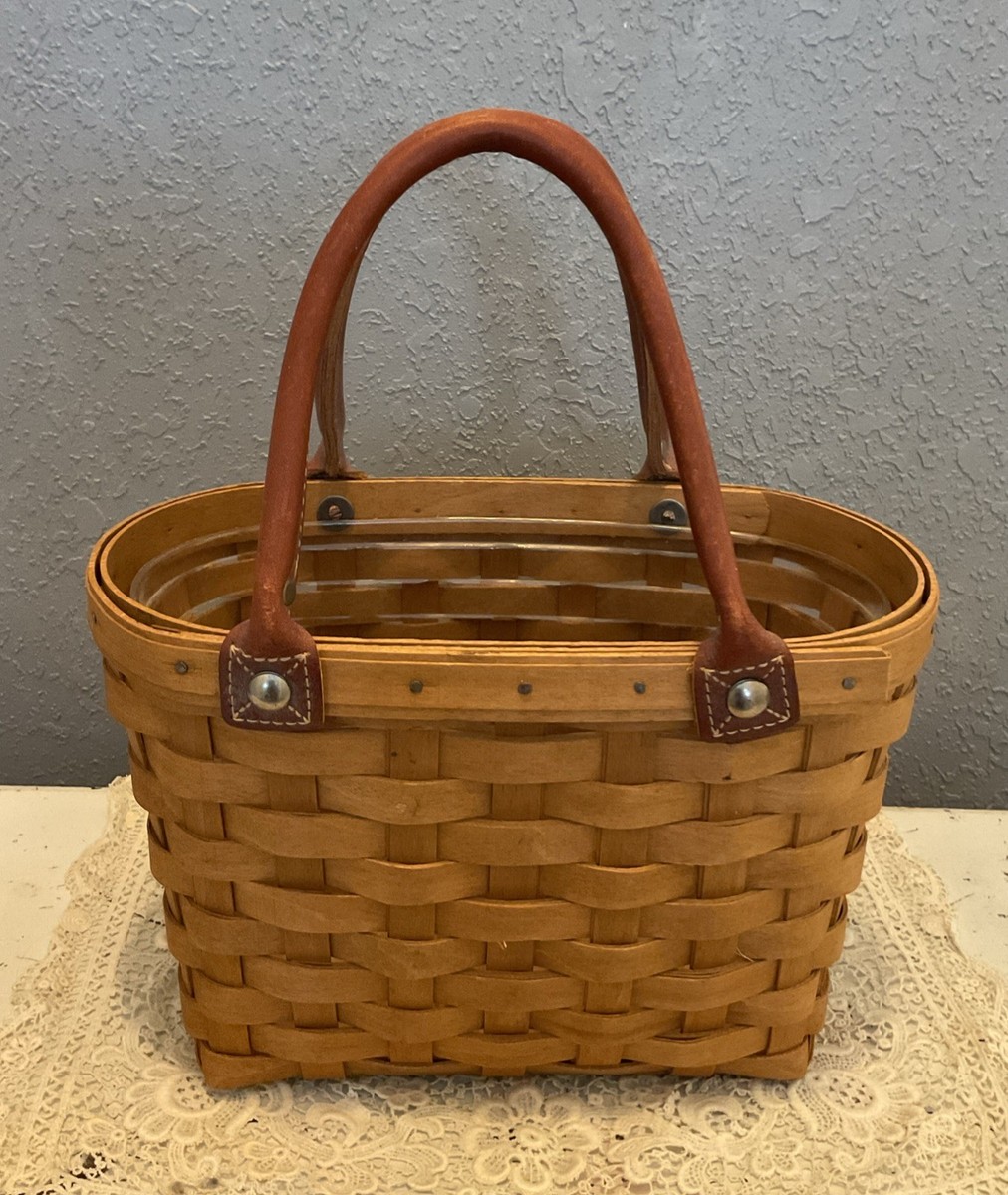 LONGABERGER ハンドメイド　カゴバッグ Longaberger Small Boardwalk Basket Handbag Leather Strap Plastic