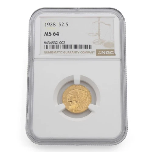 1928 $2.50 Indian Head Quarter Eagle NGC Graded MS64 US Gold Coin NR #C795-3