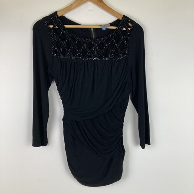Plenty by Tracy Reese Black Beaded Party Dress Size Large Fitted Sexy Evening