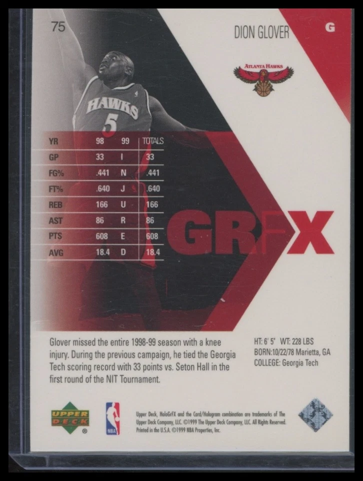 1999-00 Upper Deck HoloGrFX #75 Dion Glover - Image 2 of 2