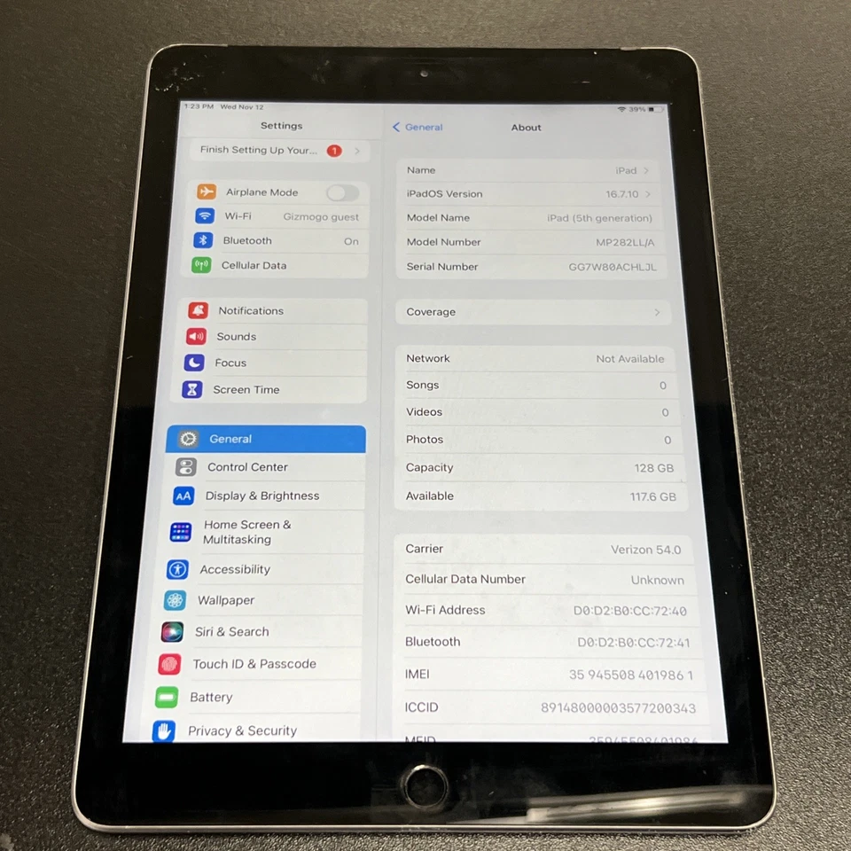 iPad 5th Gen A1823 128GB Space Gray - UNLOCKED *READ DESC* - Image 4 of 4