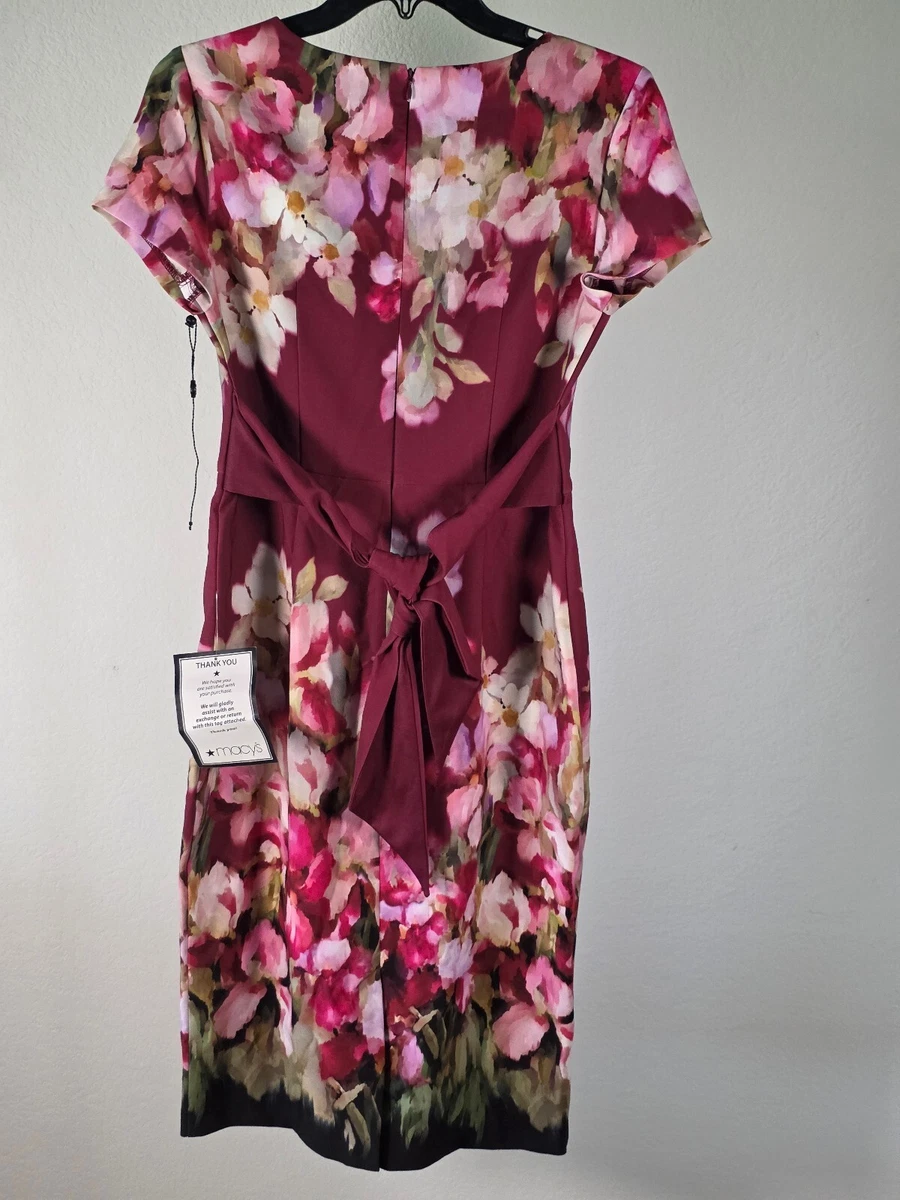 Vestido Vaina Adrianna Papell Nuevo con Etiquetas Rosa Borgoña Floral Talla 8 Boda Cóctel
