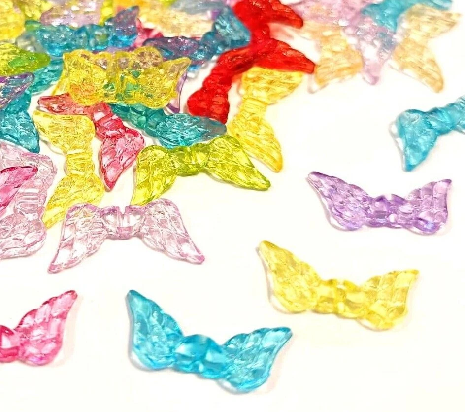 100 Acrylperlen Flügel 20mm x 8mm Bunt Schmuck Engelsflügel Schutzengel D127 - Bild 3 von 4