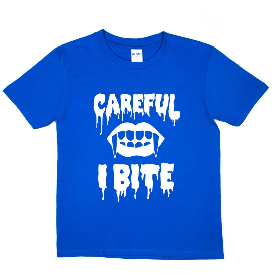 SG GILDAN FRUIT Halloween Tee Careful I Bite Costume Dracula Spooky Funny Kids T shirt