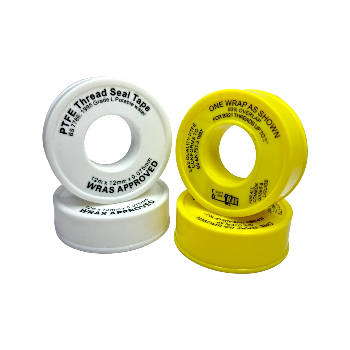 Gas u0026amp; Water PTFE Tape White Yellow Threaded Seal Fitting 12mm x 12m  Plumbing | eBay