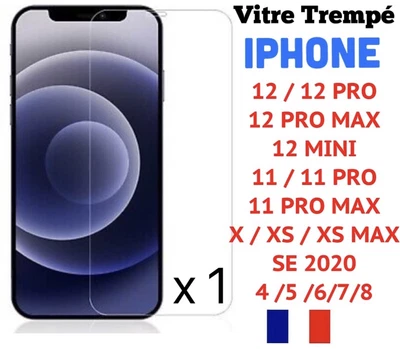 Verre Trempé Protection pour iPhone 8 7 6 Plus XR XS 11 PRO MAX 12 13 14 Pro Max - Photo 1/4