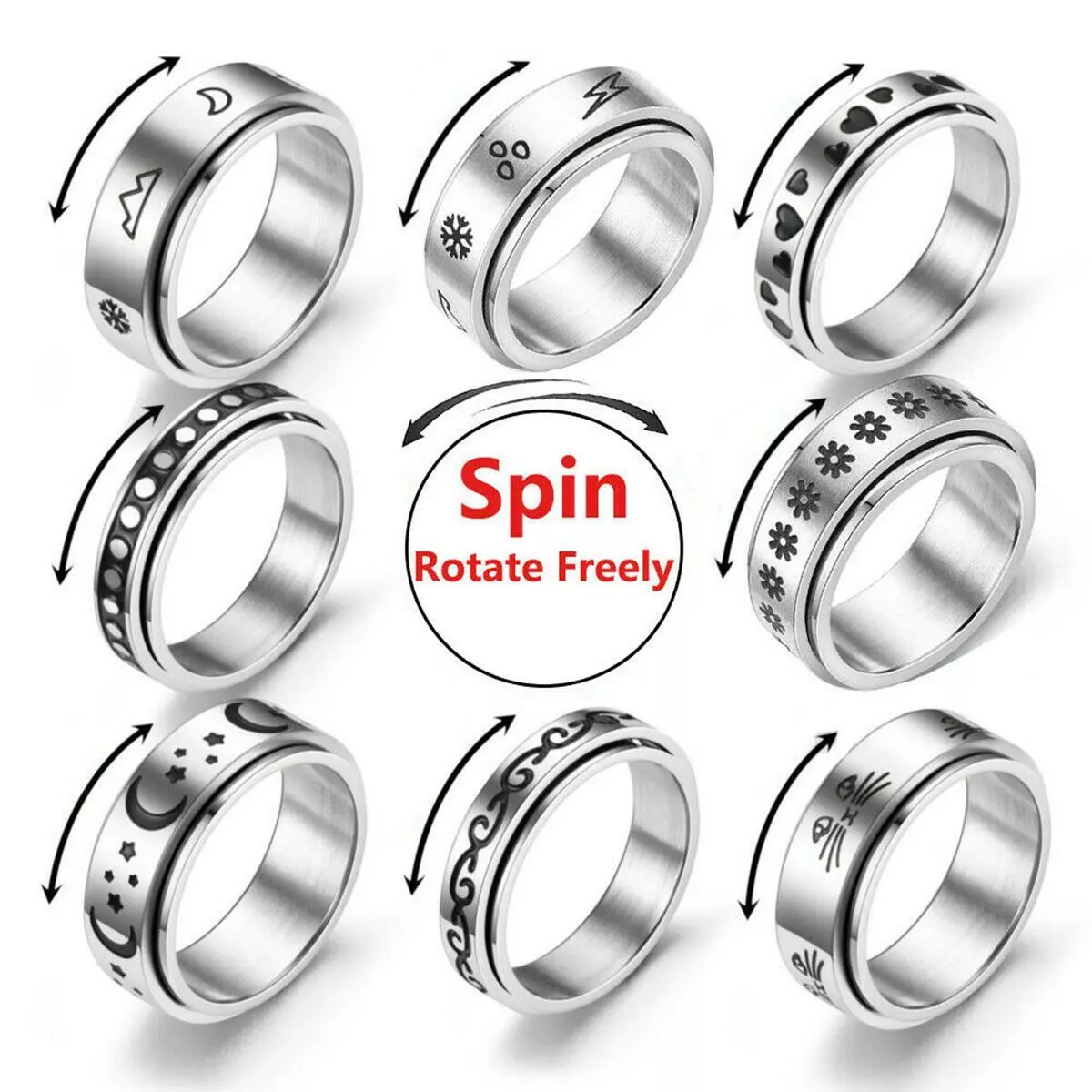 Bague Spinner , Bague de poker, Bague femme, Bague Homme, Acier