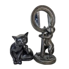 Cat Decor Statue Mirror Home Indoor Sculpture Decor (Lot of 2)