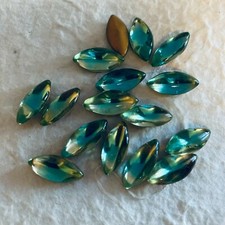 Am1136 Vintage Glass Navettes 15x7mm Jonquilteal Bombe Top Gold Foil 16 Am1136 Vintage Glass Navettes 15x7mm Jonquilteal Bombe Top Gold Foil 16