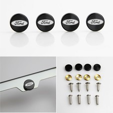 Laser Etched 4pcs Black Aluminum Ford License Plate Frame Fastener Screws Cap