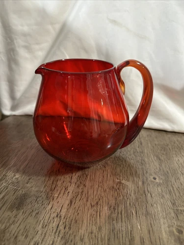 Blenko Glass Vintage Red W/ Red Handle  *  5 1/2"