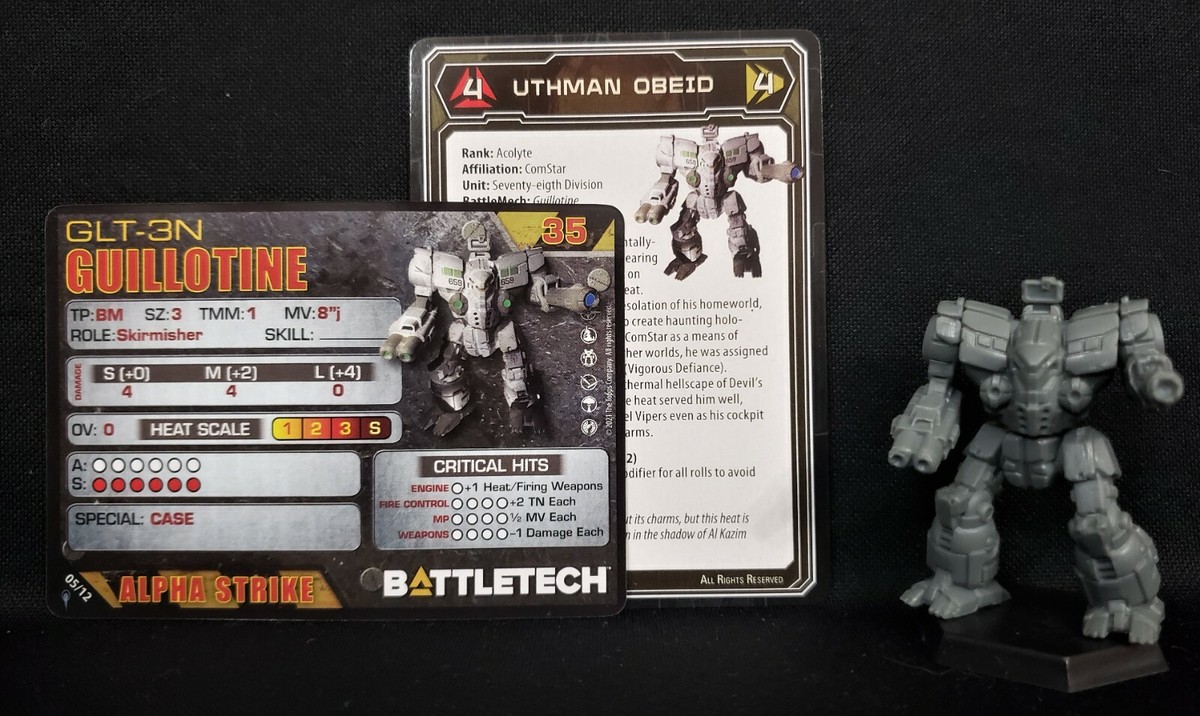 Battletech Guillotine Mech + Pilot Cards Alpha Strike