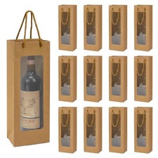 Wine Gift Bag With Clear Window Brown Kraft Bags for Bottles 12Pcs Party