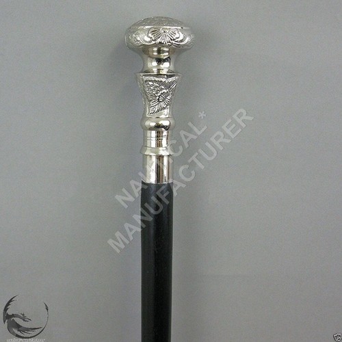 Chrome Brass Designer Head Handle Black Wooden Walking Stick Cane Vintage Gifts - Picture 3 of 8
