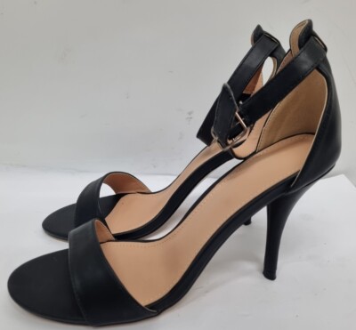 Truffle Collection Tulip Ankle Strap Barely There Heeled Black UK