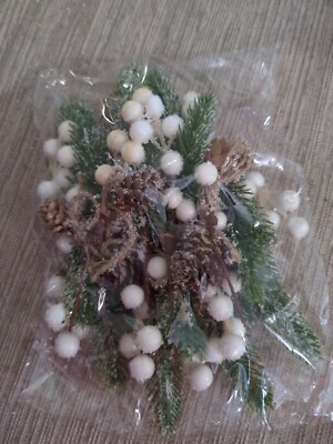 Lot of 30 white Pine Berry Christmas Picks - Crafting and Decorating -Three Bags