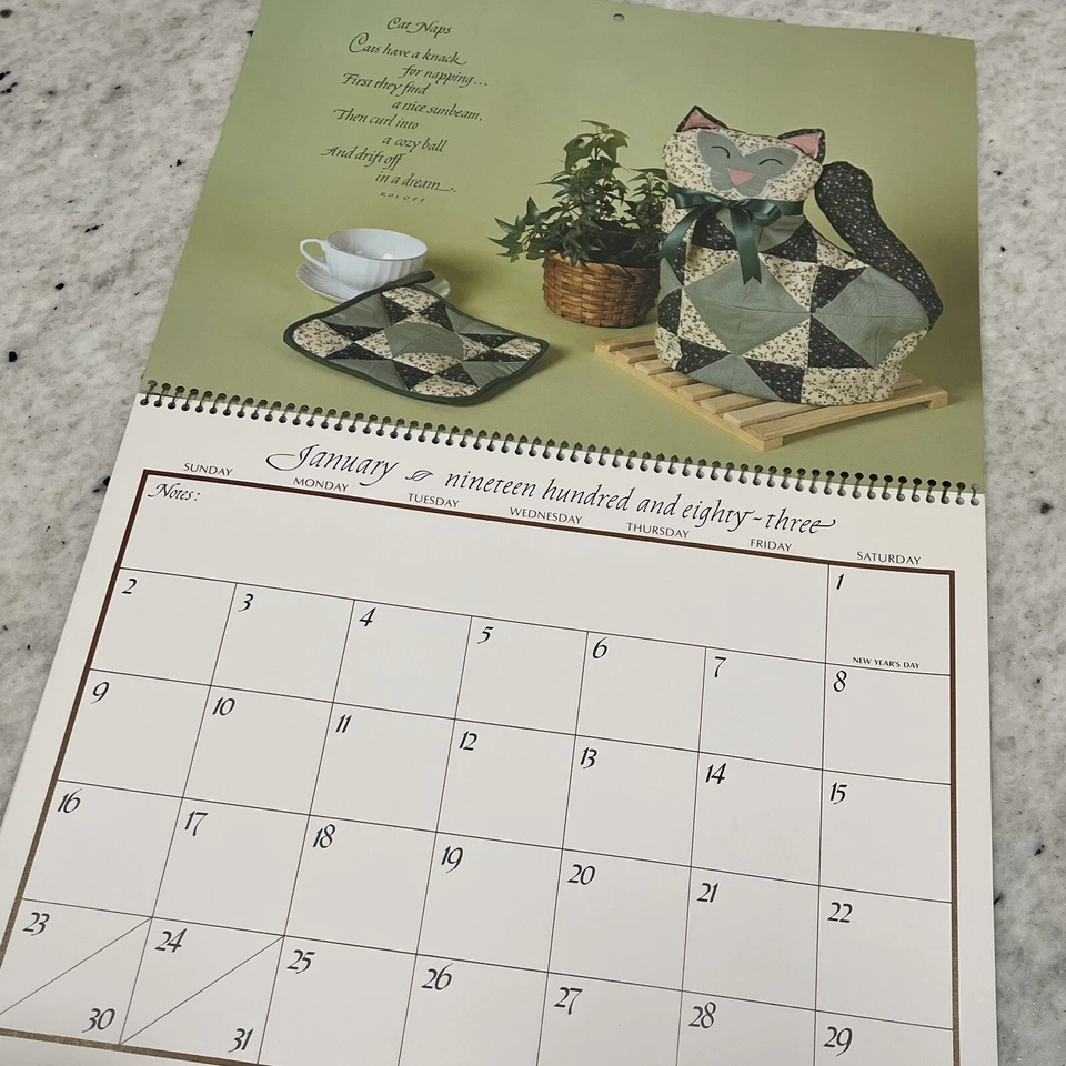 Current THE YEAR OF THE CAT 1983 VTG Craft Calendar Sewing Patterns Quilt New - Image 2 of 4