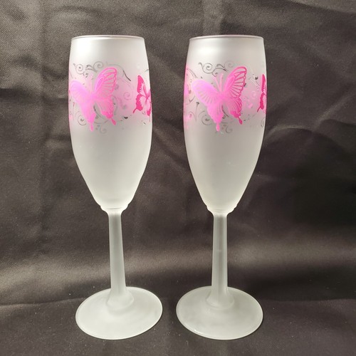 Bellagio Champagne Glass Flute Rare Pink Butterfly 8" Las Vegas Hotel Casino - Picture 6 of 12