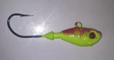 10 Chartreuse w/red Ultra Minnow Jigs WITH EYES Jig Heads for Bucktails T&A JIGS