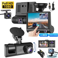 Car Dual Lens Dash Cam HD 1080P Front/Rear/Inside Video Recorder Camera G-Sensor