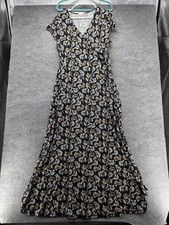 Olivia Grey Dress Womens XL Black Floral Wrap Maxi Short Sleeve Belted Tropical