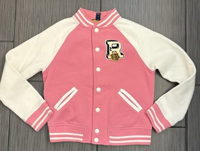 Polo Ralph Lauren Girls Pink Varsity Jacket Size Medium (8-10) Knit