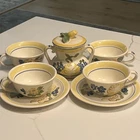 Vintage Red Wing Pottery Tea Cups And Sugar Container Brittany Pattern