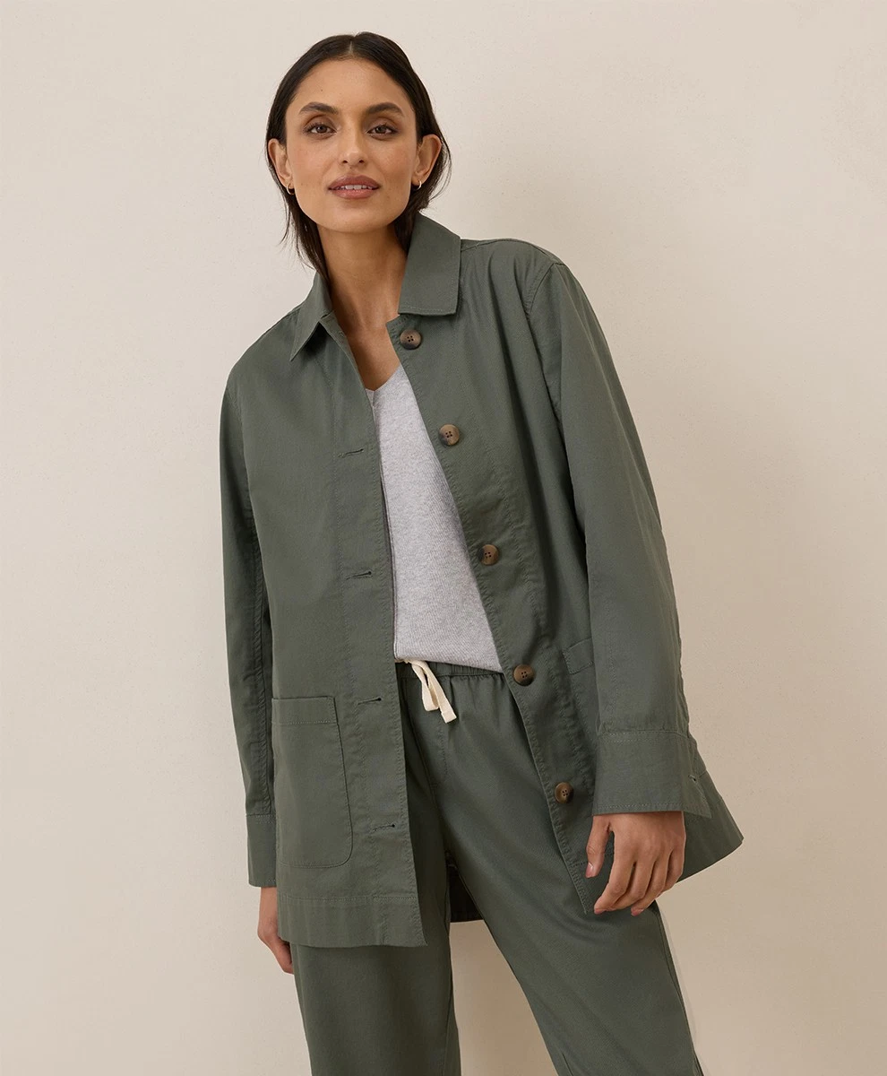 Pact Women's Daily Twill Oversized Lightweight Jacket Medium Castor Green